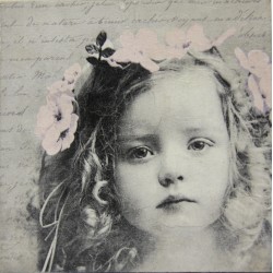 Dreamy girl decoupage painting on wood, handmade artwork