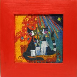 slika v okvirju mačja družina decoupage Reprodukcija Rosina Wachtmeister lesen okvir mačka