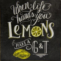 Handmade decoupage painting on wood with lemons motif, 16×16 cm