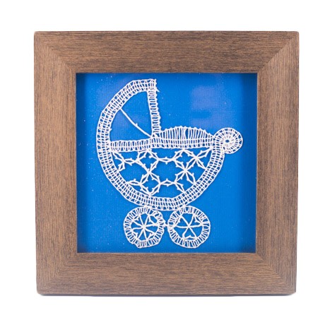 čipka, slika iz čipke, klekljana čipka voziček