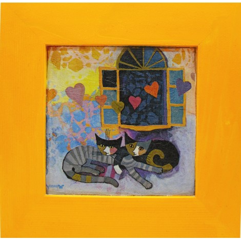 slika v okvirju ljubezen je v zraku decoupage Reprodukcija Rosina Wachtmeister lesen okvir mačka