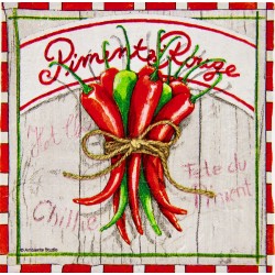 Ročno izdelana slika decoupage na lesu – motiv čilija, 16×16 cm