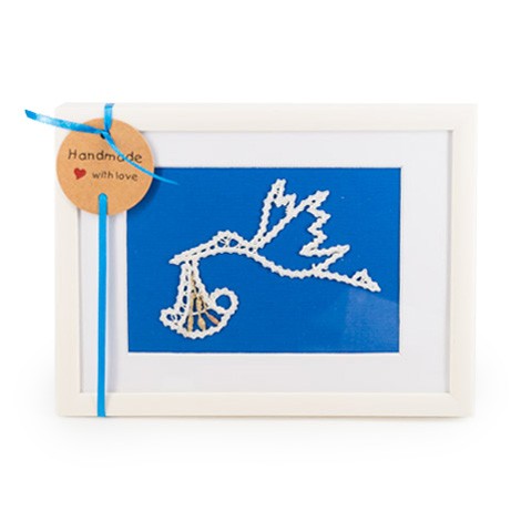 LACE PICTURE STORK on blue background