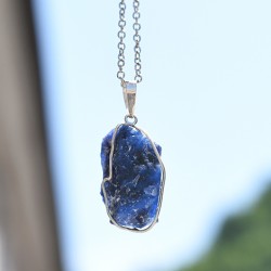 raw sodalite necklace pendant, crystal shop, energy necklace