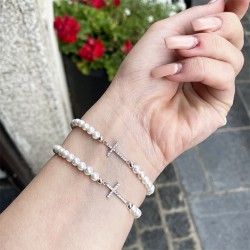 pearl crystal, hand made bracelet, crystal shop, cross symbol bracelet