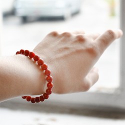 bracelet with red coral, hand made jewelry, 8 mm bracelet