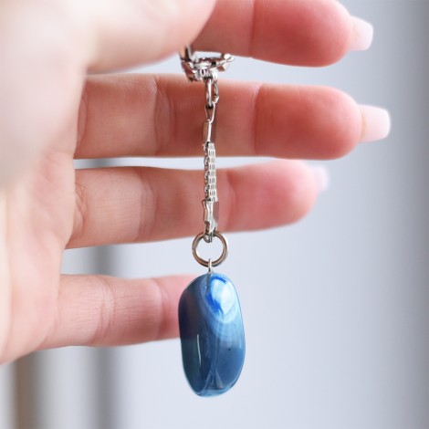 blue agate crystal keychain, energy crystal
