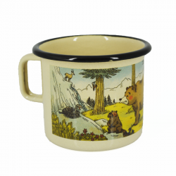 cup, enameled cup, animals, cup with forest animals, bear, beaber, forest, gift, gift ideas