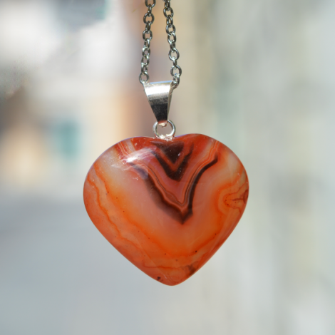 red agate pendant, crystal jewelry, heart shaped agate necklace