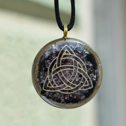 AMETHYST and TOURMALINE orgonite necklace celtic knot