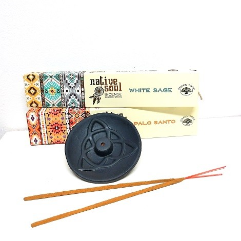 dišeče palčke s podstavkom s podstavkom, beli žajbelj, palo santo, darilo ob obisku, lepo darilo