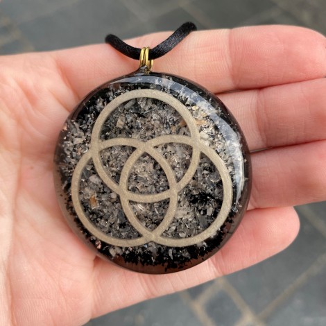 orgonite necklace seed of life, moonstone, black tourmaline, energy necklace, energy crystals, crystal necklace