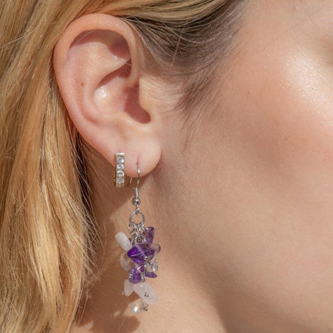 amethyst, rose quartz, clear quartz, crystal earrings, crystal for love