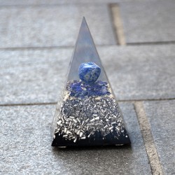 lapis lazuli, orgonite, orgonite pyramid, orgonite pyramid with crystals, cleansing crystals, energy crystals