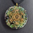 moss agate, black tourmaline, orgonite, orgonite necklace, calming crystal, peace crystal, grounding crystal, power, protection