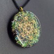 moss agate, black tourmaline, orgonite, orgonite necklace, calming crystal, peace crystal, grounding crystal, power, protection