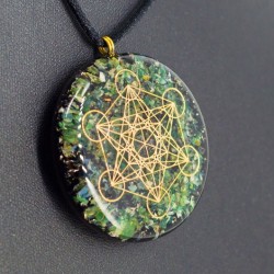 moss agate, black tourmaline, orgonite, orgonite necklace, calming crystal, peace crystal, grounding crystal, power, protection