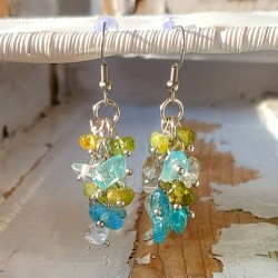 peridot, apatite, clear quartz, crystal earrings, dangling earrings, energy earrings, crystal jewellery