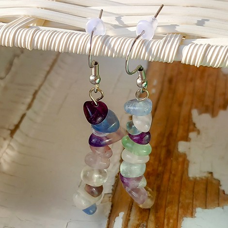 fluorite, fluorite crystal, fluorite earrings, dangling earrings, crystal earrings, energy earrings