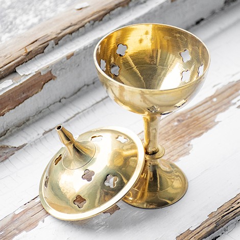 incense, incense burning container, brass container, goblet for incense