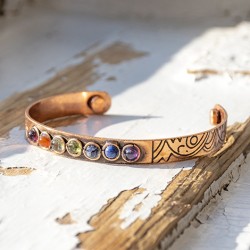 bakrena zapestnica,magnetna zapestnica, zapestnica za čakre, granat, karneol, citrin, peridot, sodalit, lapis lazuli, ametist
