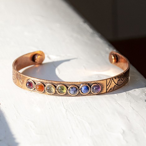 bakrena zapestnica,magnetna zapestnica, zapestnica za čakre, granat, karneol, citrin, peridot, sodalit, lapis lazuli, ametist
