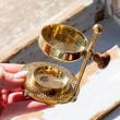 brass, brass container, incense container, brass incense burning container