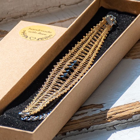 lace bracelet,golden with black crystals