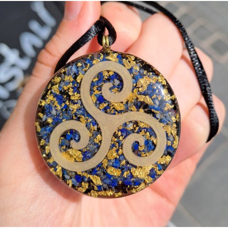 lapis lazuli, gold, black tourmaline, orgonite, orgonite necklace