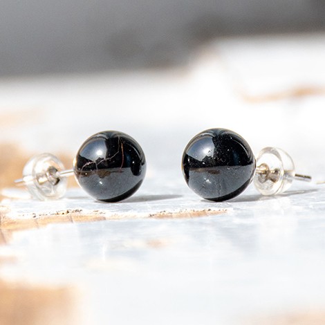 BLACK TOURMALINE  earrings mini 8 mm silver
