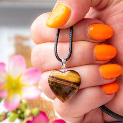 TIGER'S EYE necklace heart (silver hoop)