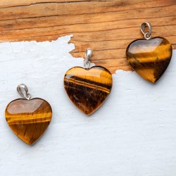 TIGER'S EYE necklace heart (silver hoop)