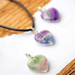 RAINBOW FLUORITE heart children's necklace
