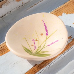 lavender painting, rustic soap holder, decorations for bathroom
