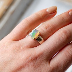 Silver ring with OPAL crystal, opal crystal, opal gemstone
