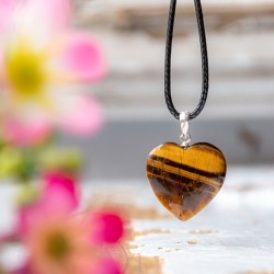 TIGER'S EYE necklace heart (silver hoop)