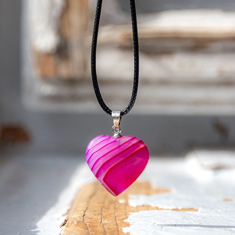 PINK AGATE heart necklace, pink agate, crystals