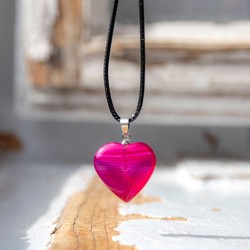 PINK AGATE heart necklace, pink agate, crystals