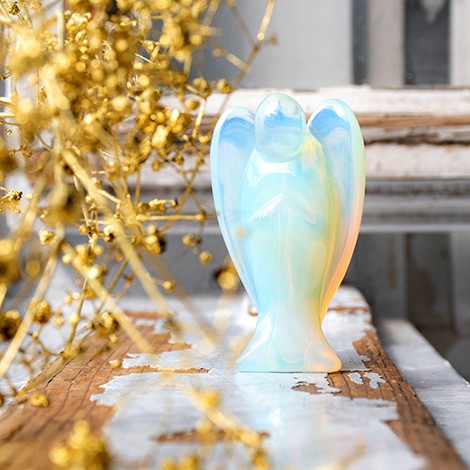 opalite, opalite angel, crystal carving, opalite angel statue, angel statue, crystal statue