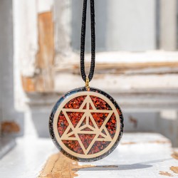red tiger's eye, black tourmaline, orgonite, orgonite necklace, orgonite jewelry, strength crystal