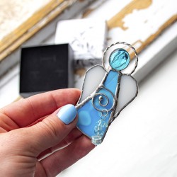 stained glass, stained glass angel, handmade, aquamarine, gift