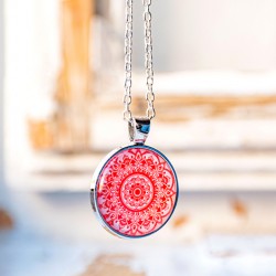 MANDALA NECKLACE red white flower, mandala art, mandala