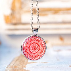 MANDALA NECKLACE red white flower, mandala art, mandala