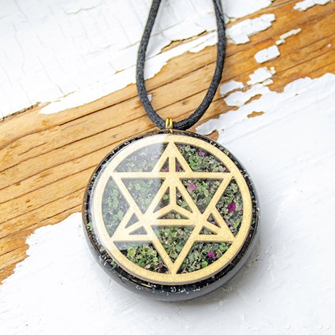 RUBY ZOISITE BLACK TOURMALINE orgonite necklace merkaba orgone energy