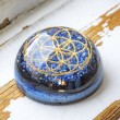 orgonite, half sphere, half sphere orgonite, lapis lazuli, black turmaline, schungite, seed of life