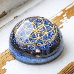 orgonite, half sphere, half sphere orgonite, lapis lazuli, black turmaline, schungite, seed of life