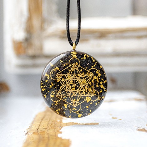 NUMIT BLACK TOURMALINE GOLD orgonite necklace metatron, orgone energy