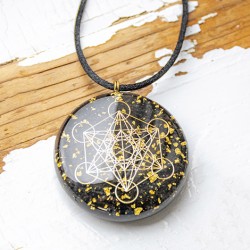 NUMIT BLACK TOURMALINE GOLD orgonite necklace  orgone energy ,metatron