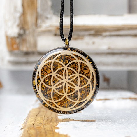 orgonite, handmade, tiger eye orgonite, seed of life, flower of life, flower of life orgonite
