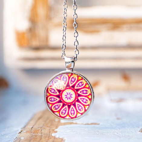 MANDALA NECKLACE pink, handmade, gift idea, mandala